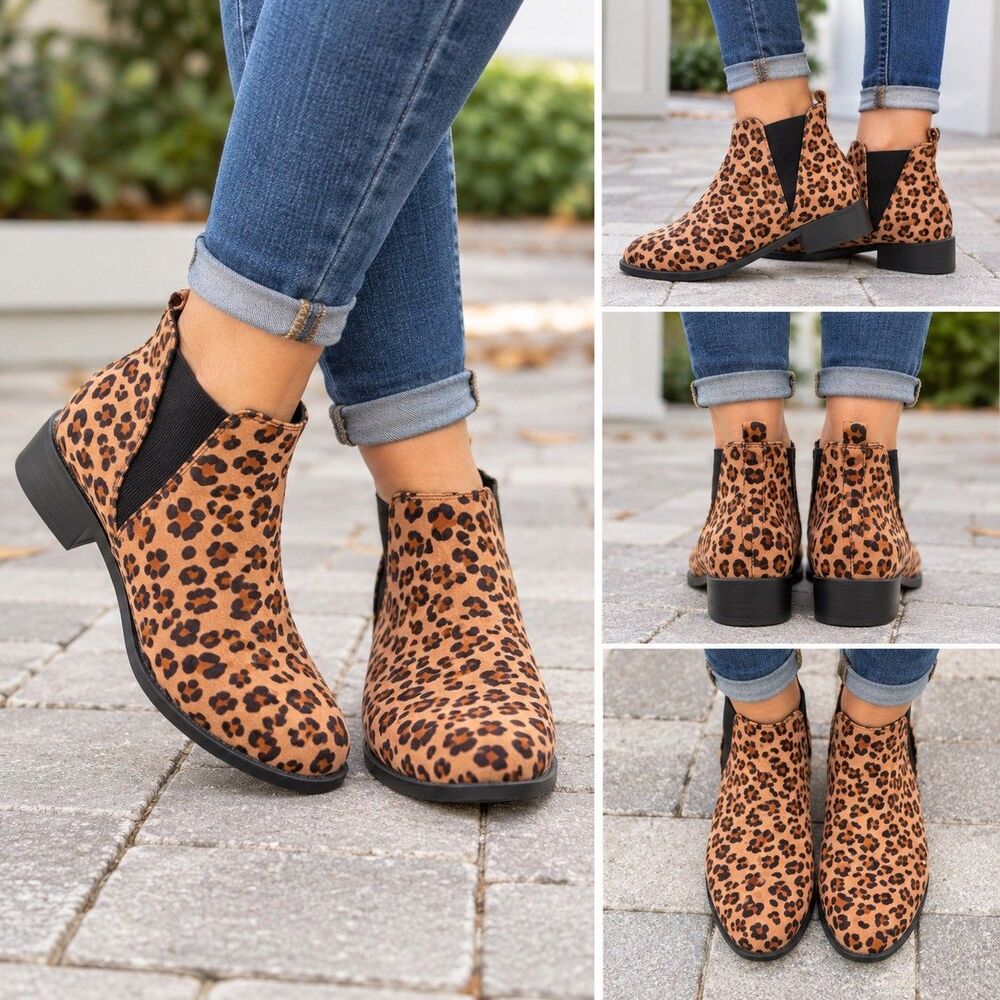 Primark Women’s Leopard Print Chelsea Ankle Boots Size 8 EU 39 Slip On